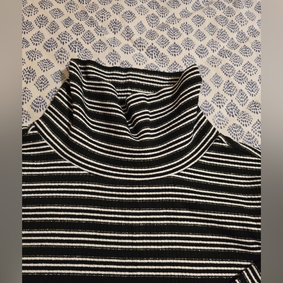 ANN TAILOR BEAUTIFUL 🤩 BLACK ,WHITE AND SILVER METALLIC STRIPED WOMEN’S SWEATER - Picture 5 of 16